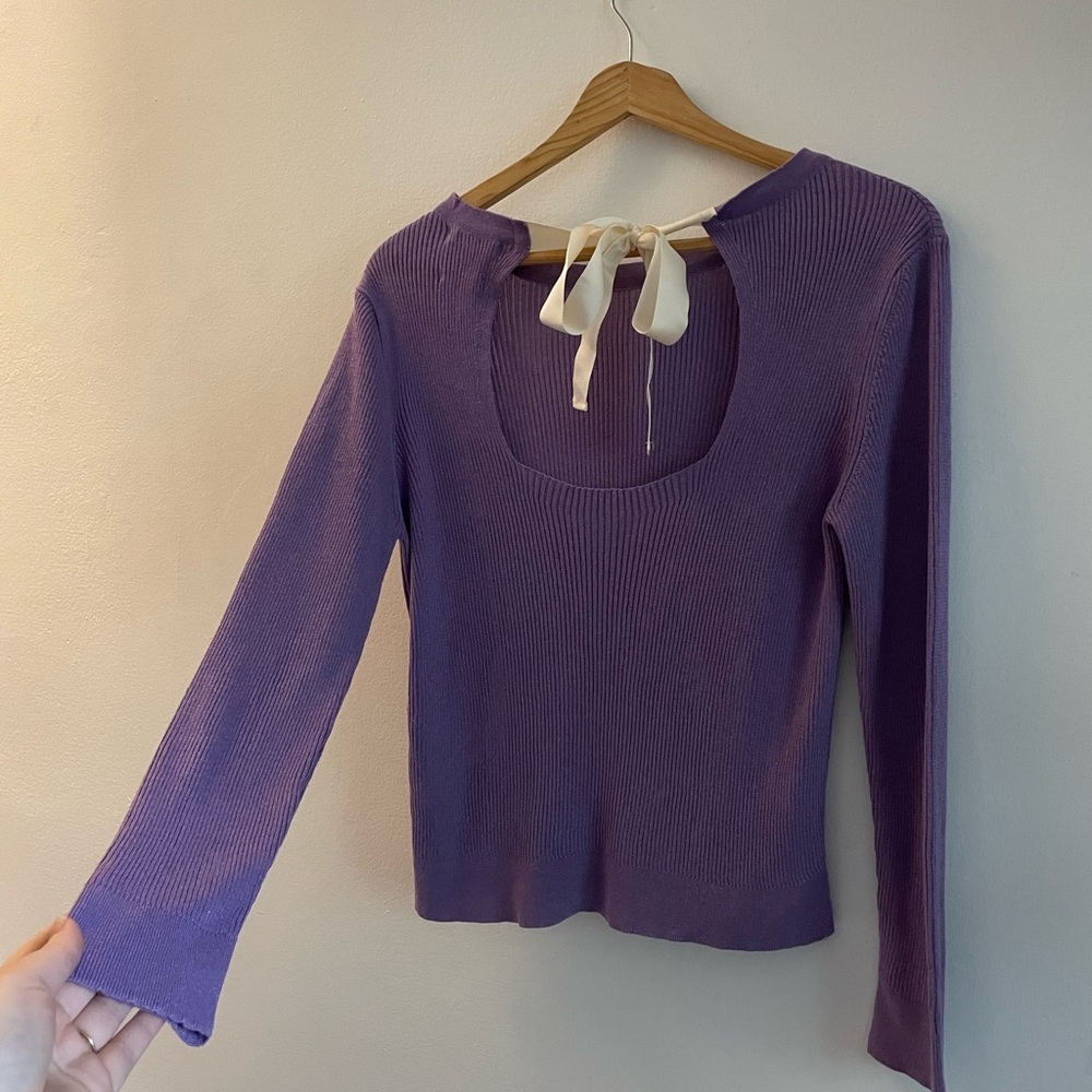 Massimo Dutti Lavender Ribbon Coquette Balletcore Romantic Long Sleeve Top S